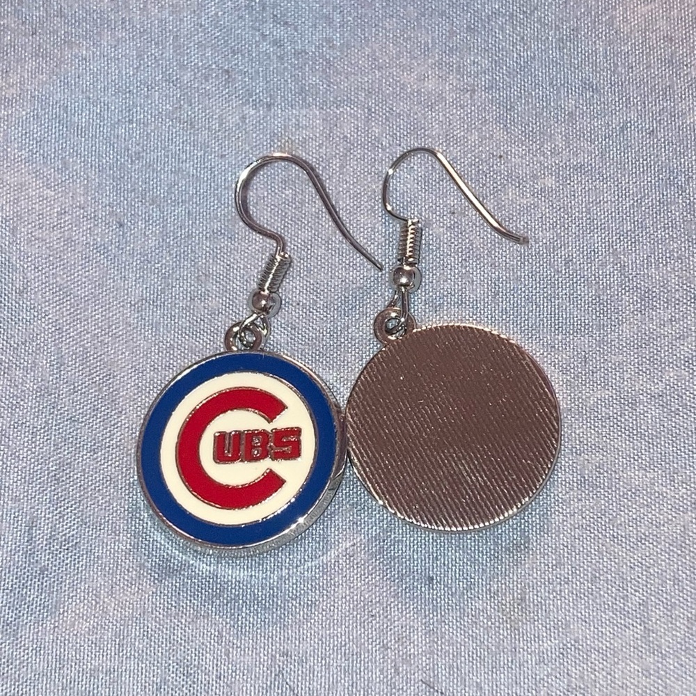 Chicago Cubs Logo Dangle Earrings - Red, White & Blue